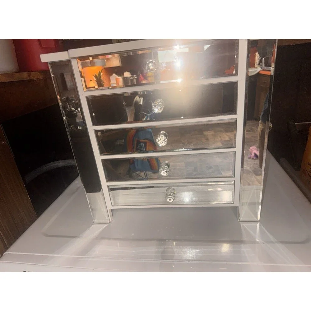 Hollywood Regency Mirrored Tabletop Jewelry Box & Vanity Armoire